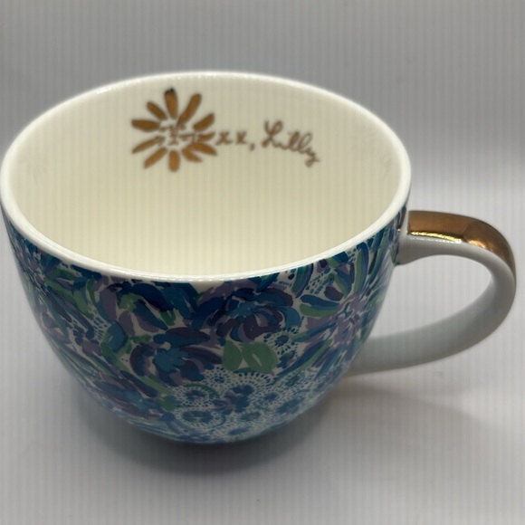 Lilly Pulitzer  Coffee Mug Cup Gold Trim Blue Purple & White Large 12 oz. - Picture 4 of 8